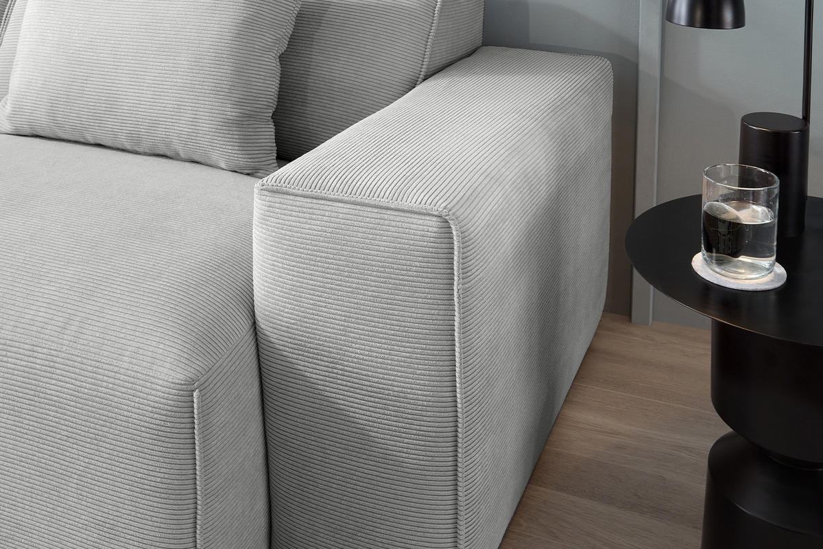 SOFA RANI Silber Cord - Silberfarben/Schwarz, Kunststoff/Textil (256/71/101cm) - KAWOLA