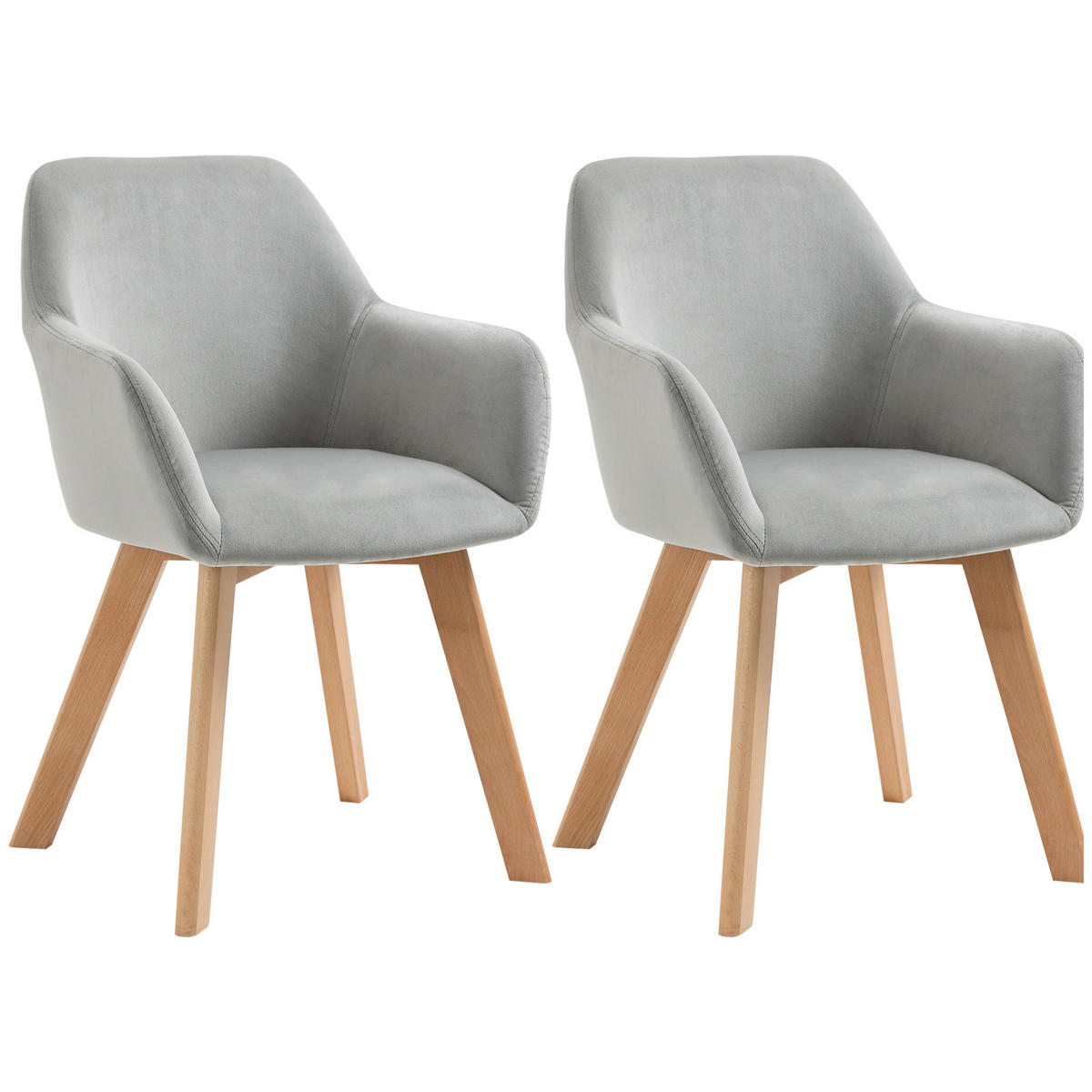 ESSZIMMERSTÜHLE DE-06949 2er-Set Samtoptik mit Holzbeinen Grau/Natur - Grau, Holz (57/80/54cm) - ComfortXL