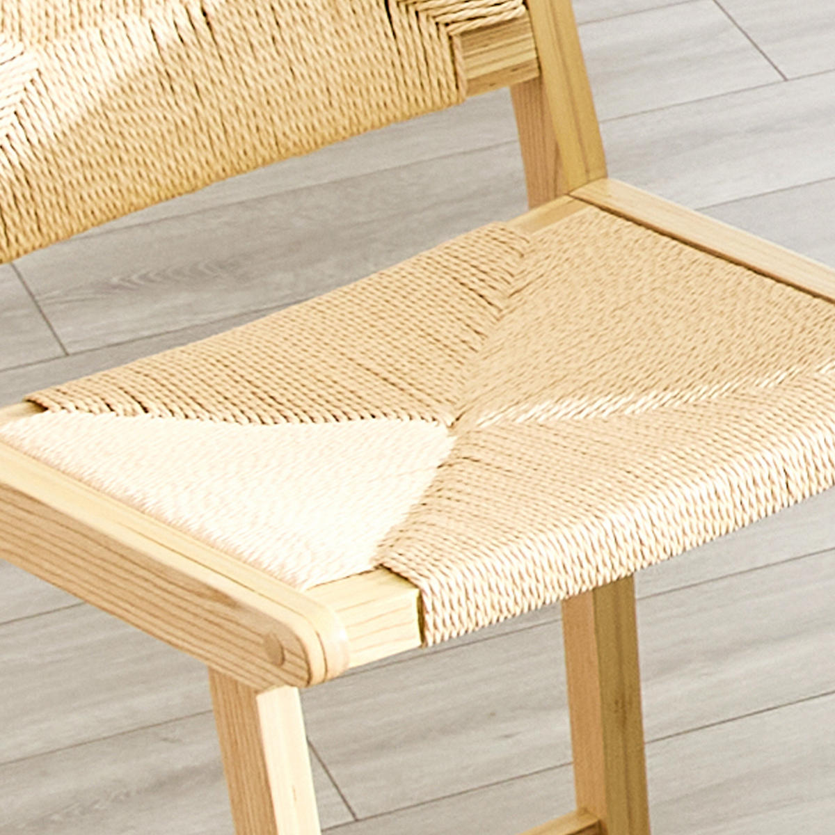 BARHOCKER 2er-Set Natur aus Massivholz mit handgewebtem Seilgeflecht und Rückenlehne - Naturfarben, Holz (44/89/42cm) - PANGIVO