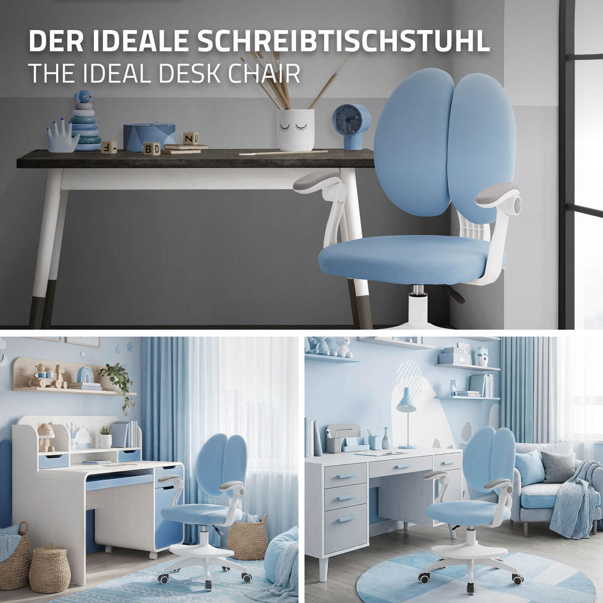 DĚTSKÁ ŽIDLE K PSACÍMU STOLU Modrá 95–107 cm z polyesteru - bílá/modrá, textil/plast (53/107/53cm) - ML-DESIGN