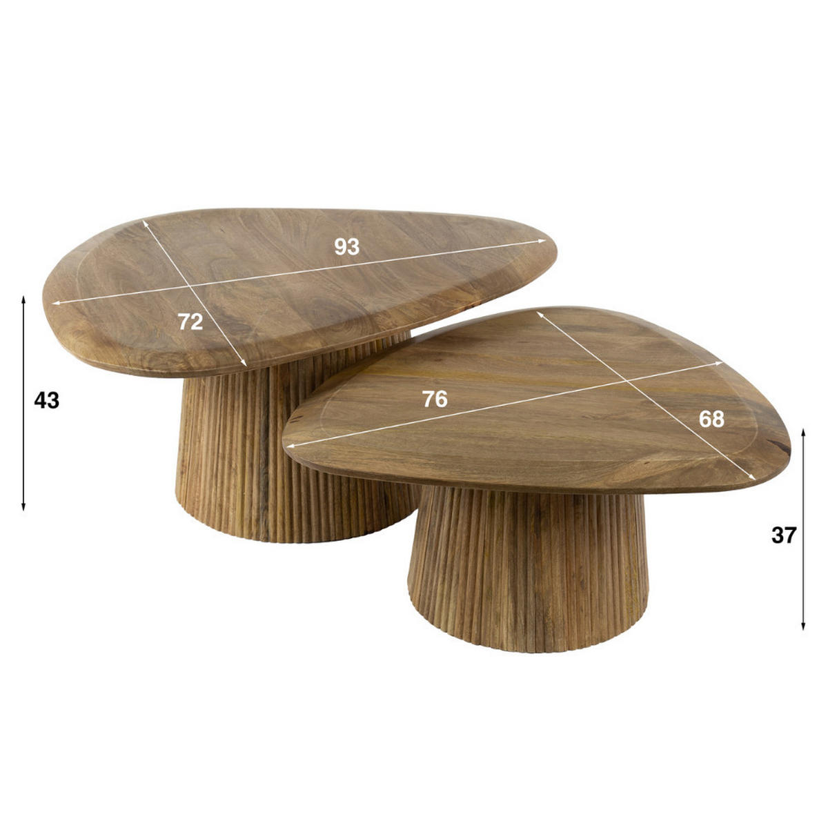 COUCHTISCH-SET TOVA SAND Organische Dreiecks-Tische mit Säulenfuß - Sandfarben, Holz (72/93/43cm) - alesvelt
