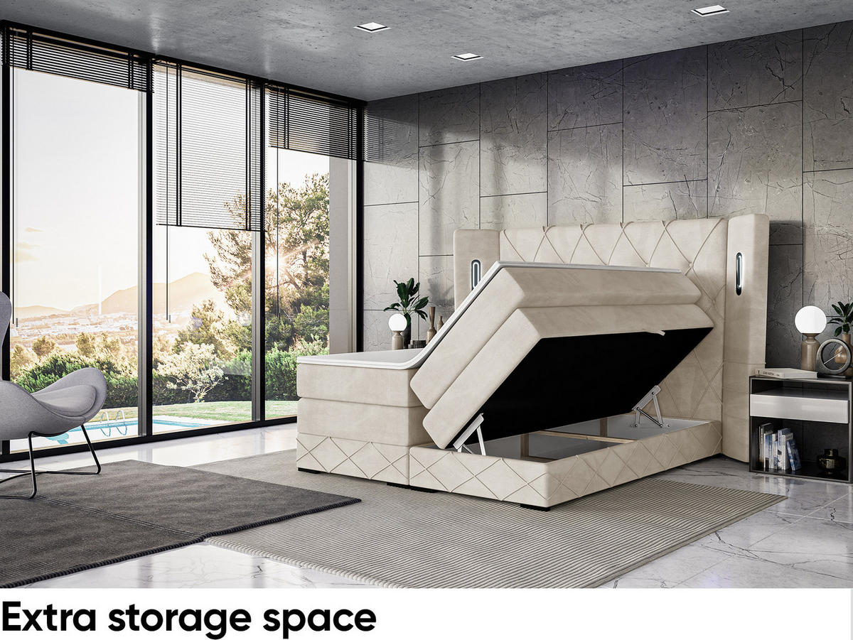 BOXSPRINGBETT Manuel - Creme/Schwarz, Holzwerkstoff/Textil (200/200cm) - Meblini