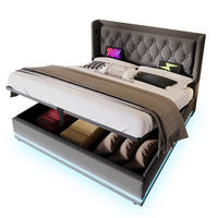 POLSTERBETT 180/200 cm Grau aus Baumwolle mit LED-Beleuchtung und Bettkasten - Grau, Textil (180/200cm) - OKMYHOME