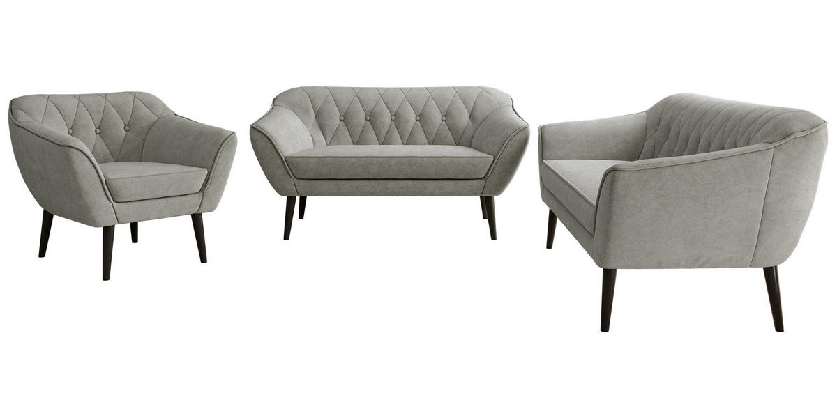 SEDACIA ZOSTAVA 3+2+1 PIRS - Sivá Štruktúrovaná látka - Čierne nohy - čierna/sivá, kompozitné drevo/textil (180/75/74cm) - MKS