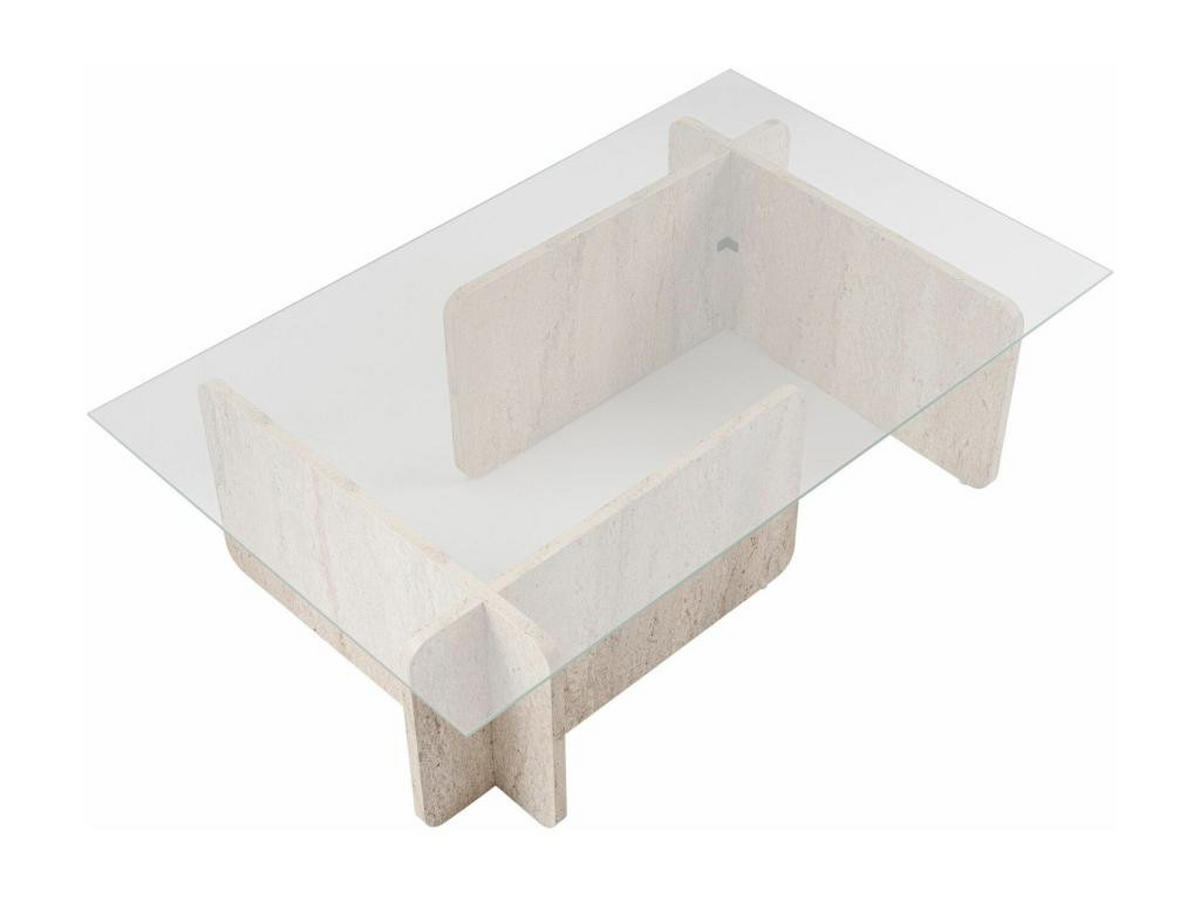 COUCHTISCH - Sicherheitsglas - Travertin-Optik - Beige & Transparent - AZRA - Transparent/Creme, Holz (105/65/30cm) - Vente-Unique