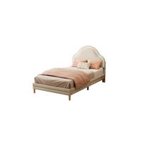 KINDERBETT 90/200 cm mit LED-Lichtleiste und wolkenförmigem Kopfteil, Samt, Beige - Beige, Textil (90/200cm) - Redom