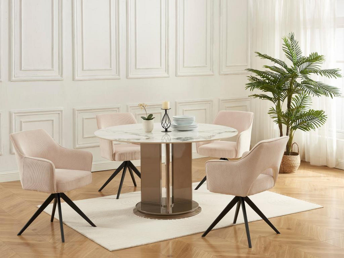 DREHSTUHL mit Armlehnen 2er-Set - Cord & schwarzes Metall - Cremefarben - KONYA - Creme, Textil (59/84/58cm) - Vente-Unique