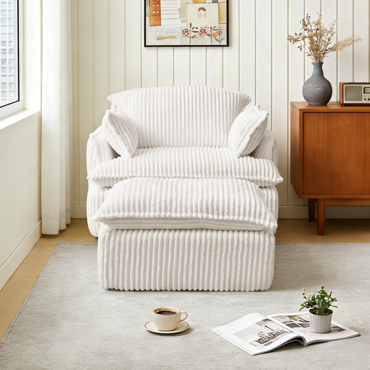 SESSEL DE-35257 mit Hocker Beige - Beige, Textil (89/77/115cm) - ComfortXL