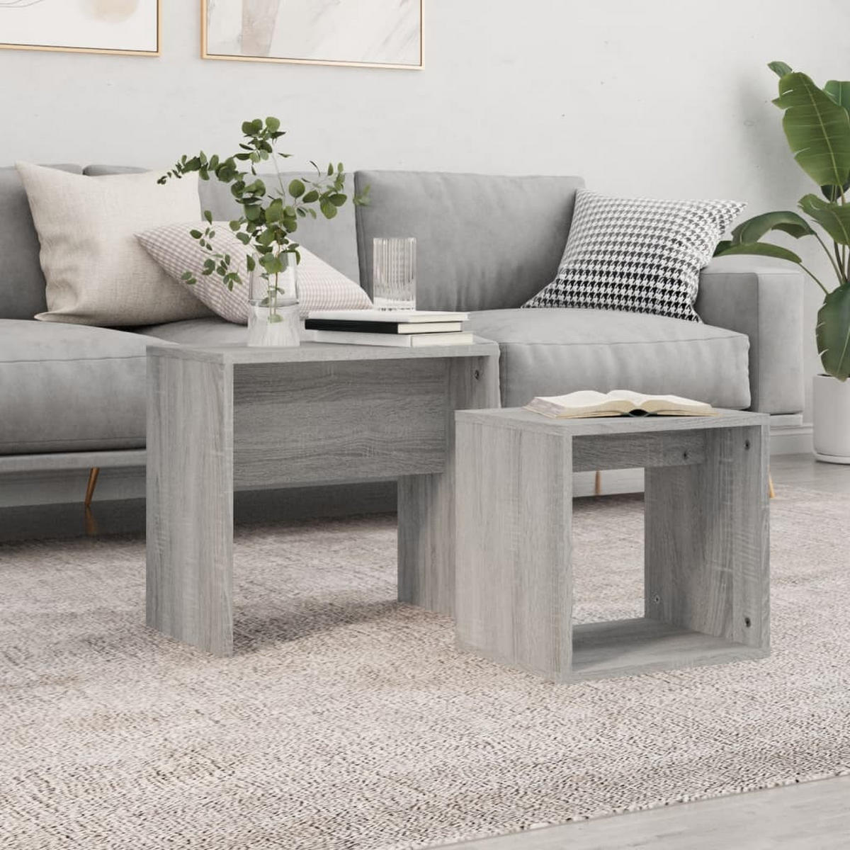 SATZTISCHE 2 Stk. Grau Sonoma Holzwerkstoff - Grau, Holzwerkstoff (30/48/45cm) - furnicato