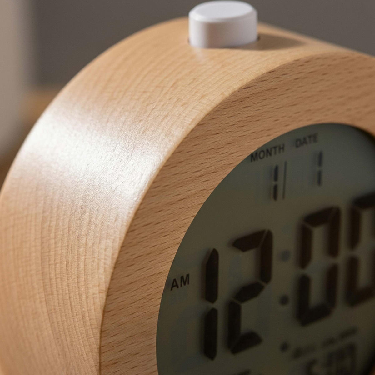 VÄCKARKLOCKA natur bokträ digital - Ljusbrun, Trä/Plast (9.5/9.5/5cm) - Relaxdays