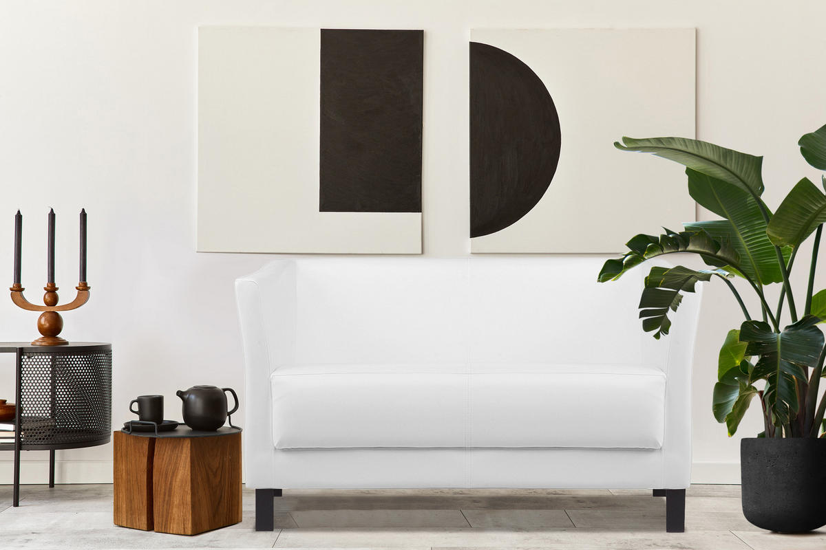 2-SITZER-SOFA ESPECTO Lederoptik, weiß - Schwarz/Weiß, Textil (67/71/130cm) - KONSIMO®