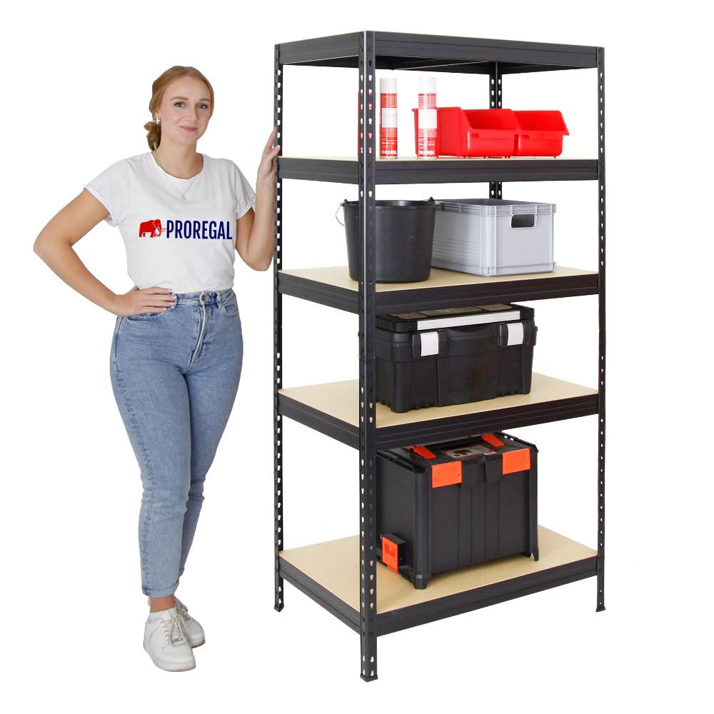 SCHWERLASTREGAL Rivet 180x90x60 cm Fachlast 250 kg Innovatives Stecksystem Schwarz - Schwarz, Metall (90/180/60cm) - PROREGAL