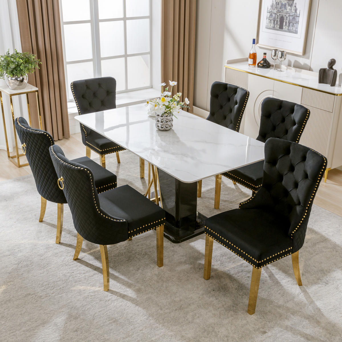 STUHL-SET DE-36992 6 Stück mit runden Zugringen Schwarz - Schwarz, Metall (45/95/50.5cm) - ComfortXL