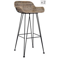 STUHL 2er-Set Rattan Braun - Braun, Holz (47.5/96/48cm) - Nordlys