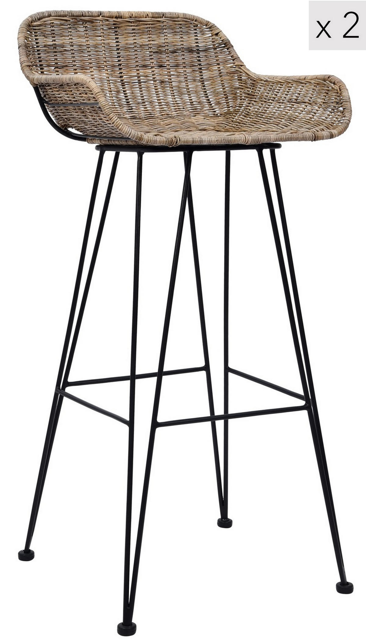 STUHL 2er-Set Rattan Braun - Braun, Holz (47.5/96/48cm) - Nordlys