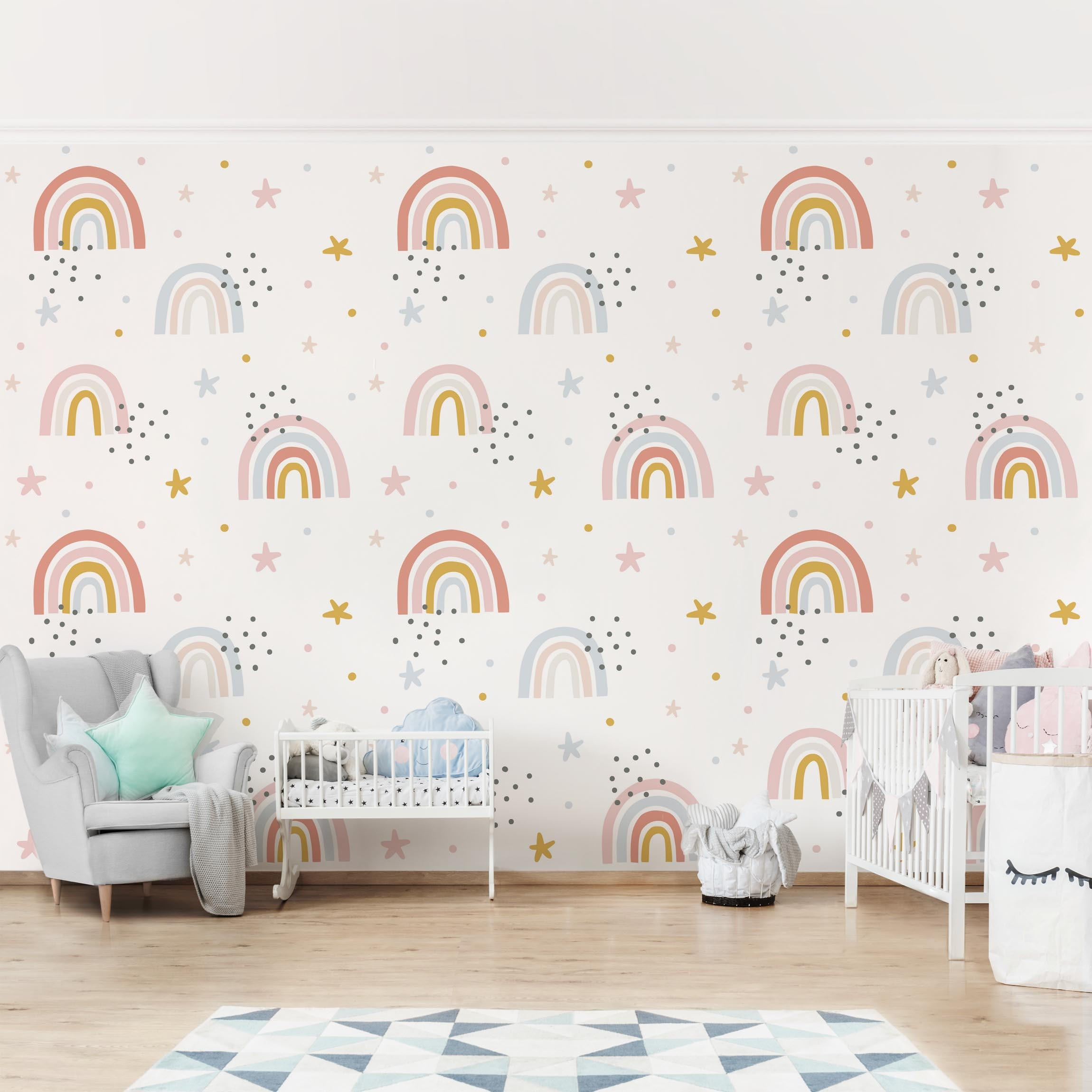 FOTOTAPETE Regenbogenwelt mit Sternen und Pünktchen 432/290 cm - Multicolor, Papier (432/290cm) - Bilderwelten