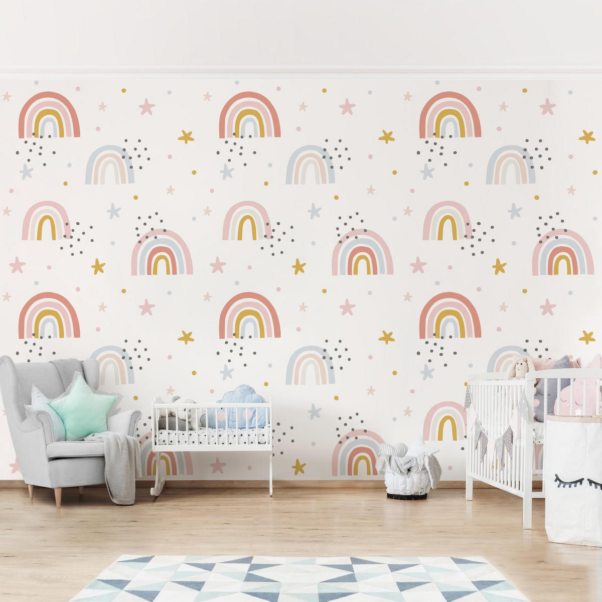 FOTOTAPETE Regenbogenwelt mit Sternen und Pünktchen 432/290 cm - Multicolor, Papier (432/290cm) - Bilderwelten
