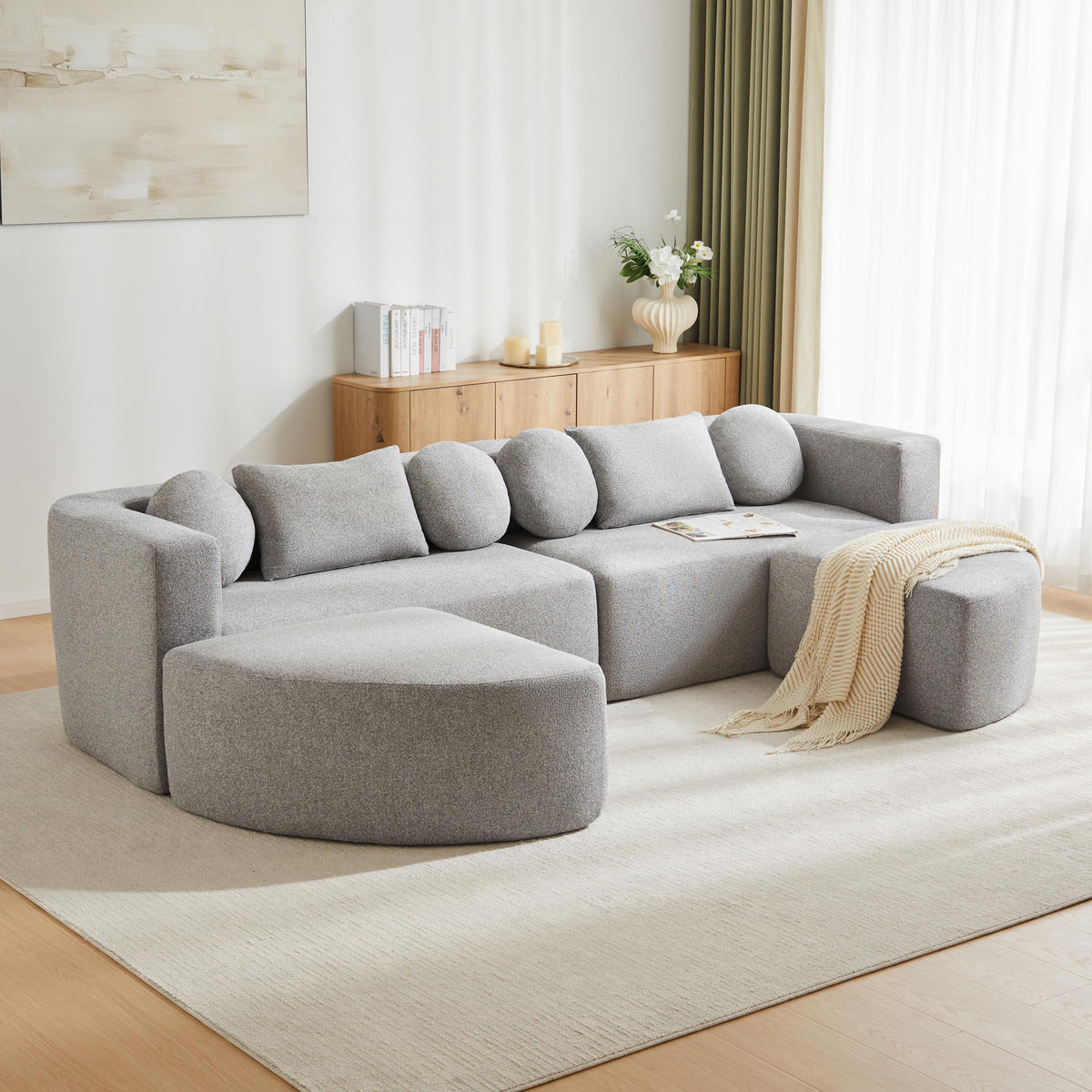 SCHLAFSOFA modular 292x165x68 cm aus Chenille, Grau - Grau, Textil (292/68/165cm)