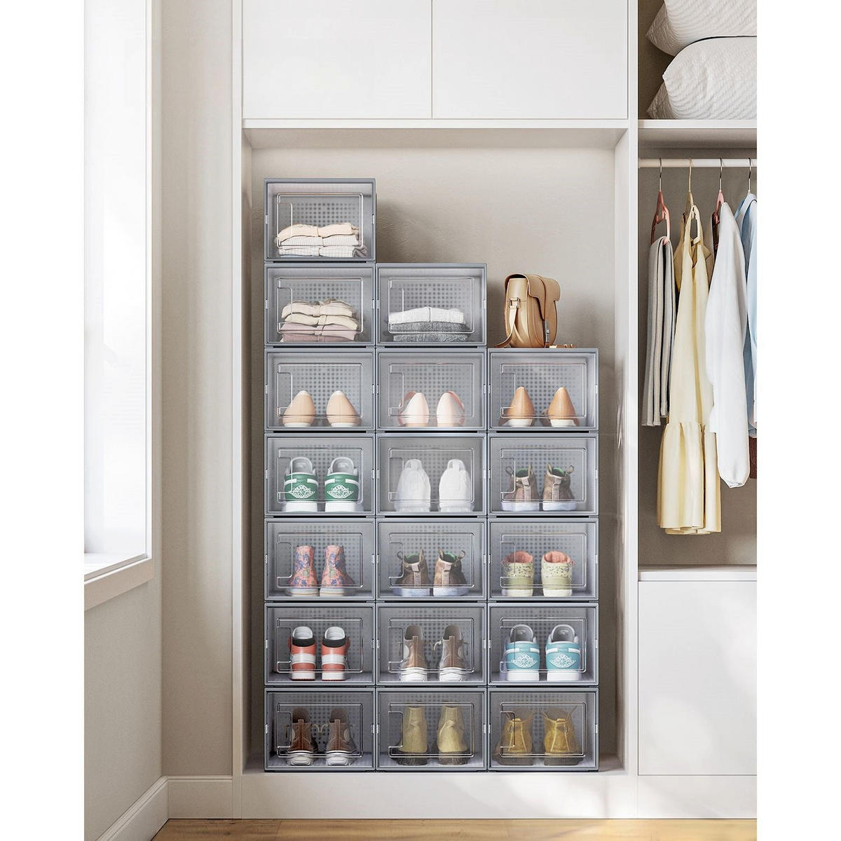 SCHUHBOXEN ABIDJAN 18ER-SET - Grau, Kunststoff (25.2/19/35cm) - Hansiro