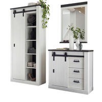 GARDEROBEN-SET 3-teilig weiß Pinie, anthrazit Landhaus, Garderobenkombination 206 x 201 cm - Anthrazit/Weiß, Holzwerkstoff/Metall (206/201/43cm) - Furn.Design