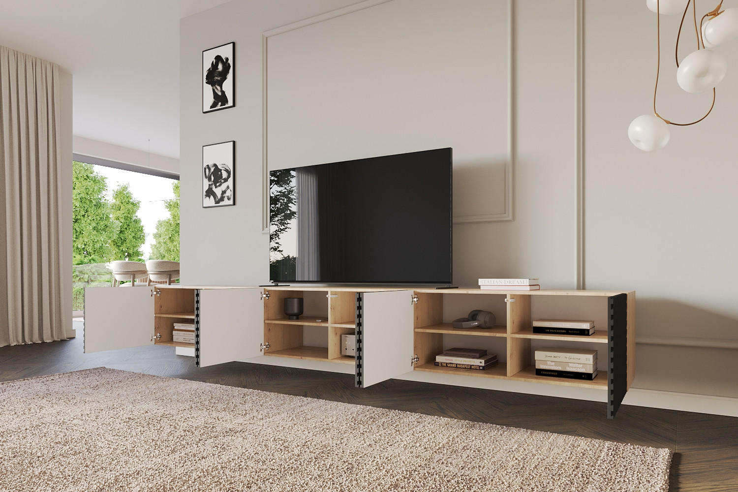 LOWBOARD ZENO-W 3x100x40x41 cm - Artisan / Schwarz - Schwarz, Holzwerkstoff (300/40/41cm) - ALTDECOR