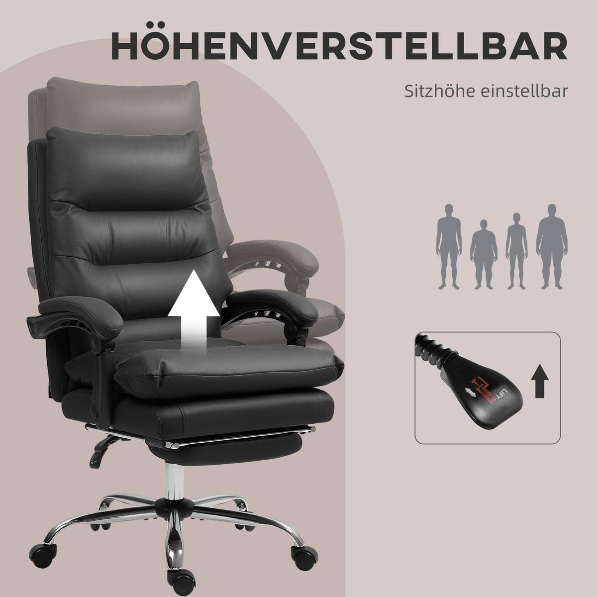 BÜROSTUHL mit Massagefunktion, Ergonomisch Schreibtischstuhl mit Liegefunktion - Schwarz, Metall (65/117/72cm) - Vinsetto