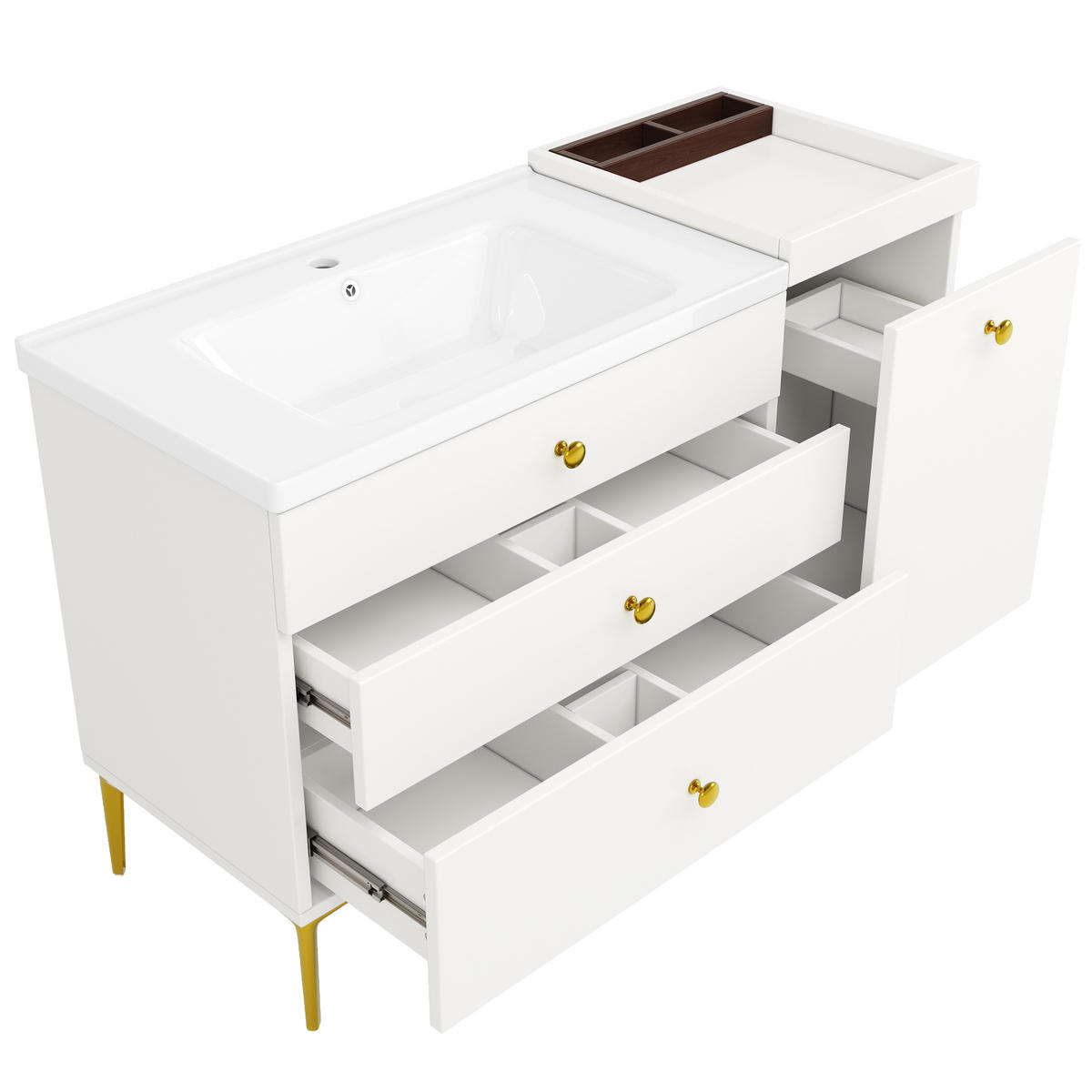 BADEZIMMERSCHRANK Weiß Gold Keramik Waschbecken Schubladen - Weiß, Holzwerkstoff (120/80/47.5cm) - FLIEKS