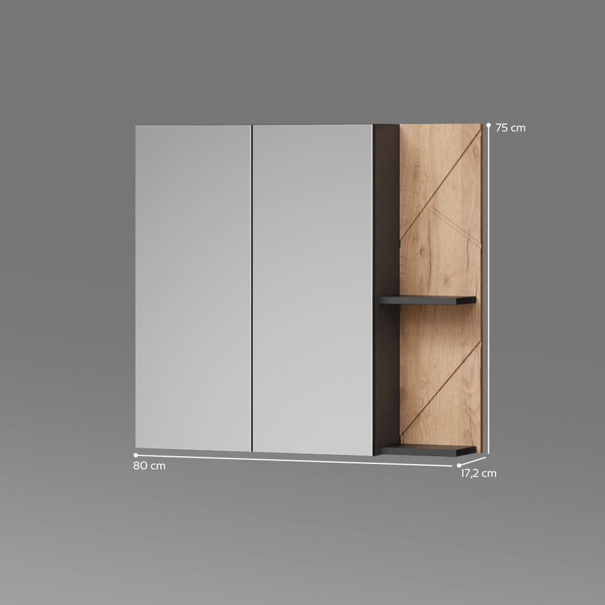 SPIEGELSCHRANK Ronco Anthrazit/Goldkraft Eiche 80 x 75 cm - Anthrazit/Eiche Wotan, Holzwerkstoff (80/75/17.2cm) - Livinity®