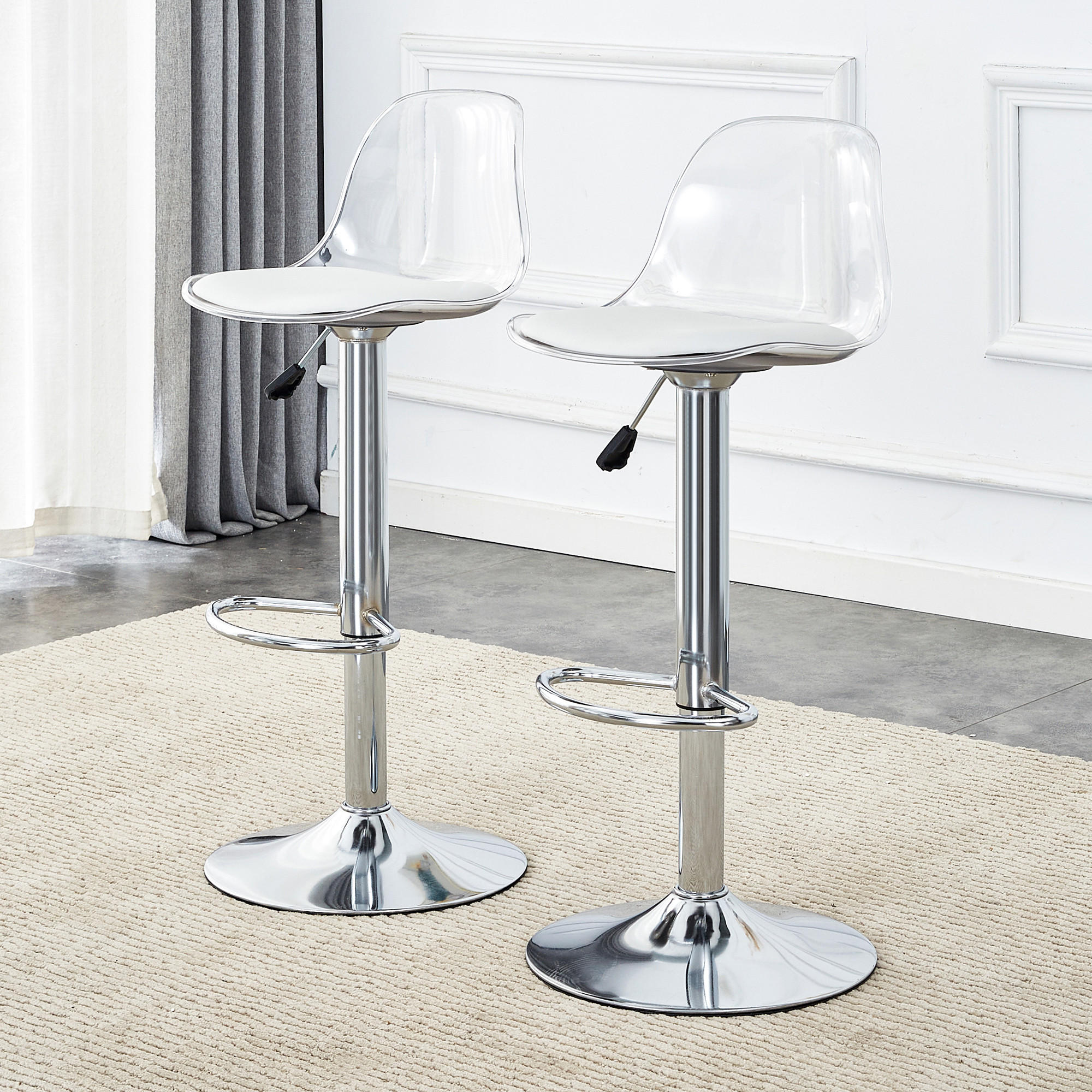 BARHOCKER 2er-Set Weiß und Silber mit Rückenlehne, höhenverstellbar und drehbar - Weiß, Metall (33/82/40.5cm) - PANGIVO