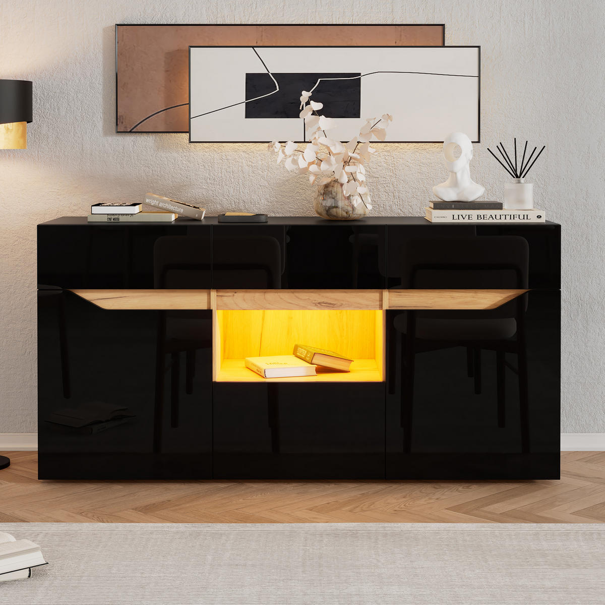 SIDEBOARD Schwarz Natur 140/40/70 cm - Schwarz, Holzwerkstoff (140/70/40cm) - PANGIVO