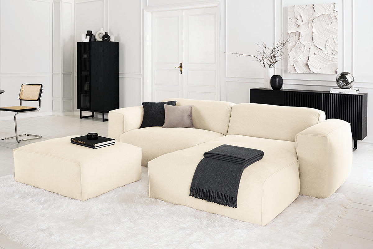 1,5-SITZER ECKSOFA mit Longchair - Beige/Schwarz, Kunststoff/Textil (260/173cm) - home24