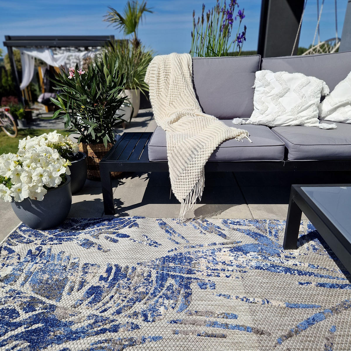 TEPPICH Outdoor Blue Pflanzlich Kurzflor Rechteckig Grey - 120x170 cm - Blaugrau, Textil (120/170cm) - Mazovia