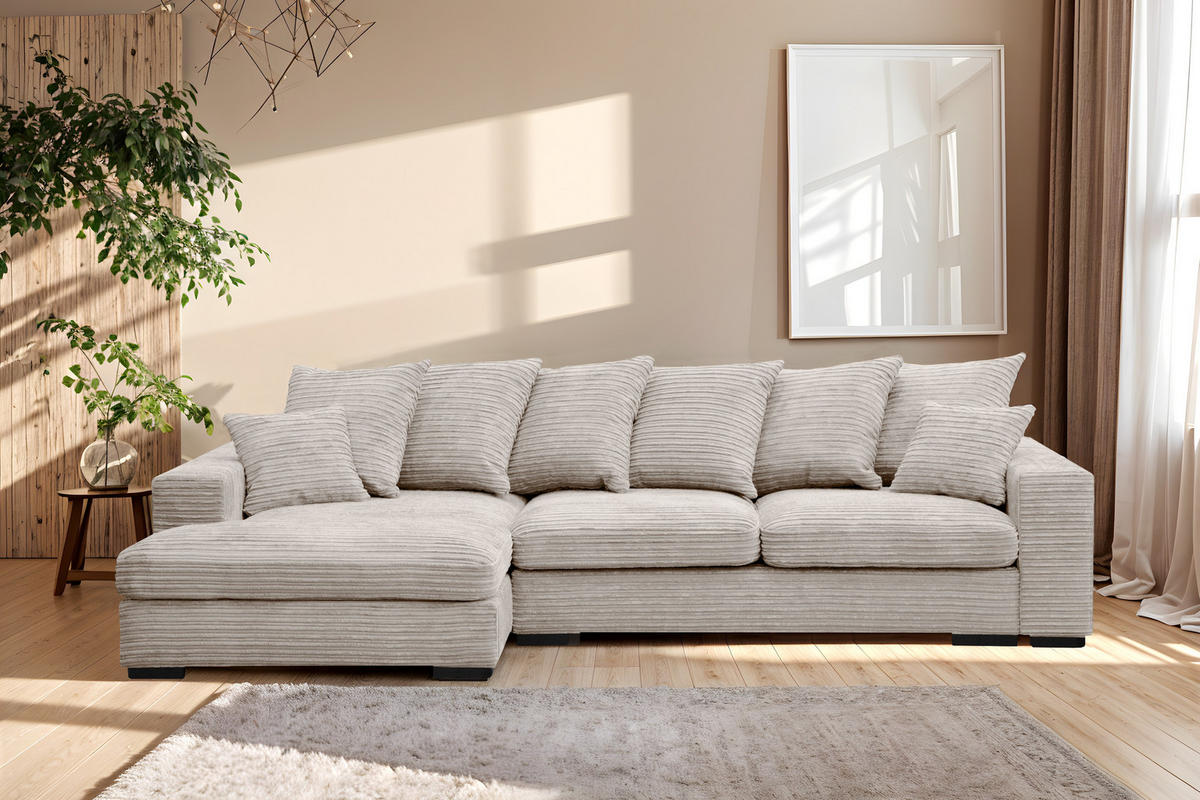 ECKSOFA Mit Schlaffunktion Und Bettkasten Couch L-form Gabon Stoff Zoom Perle Links - Ecru, Holz (155/285cm) - Kaiser Möbel