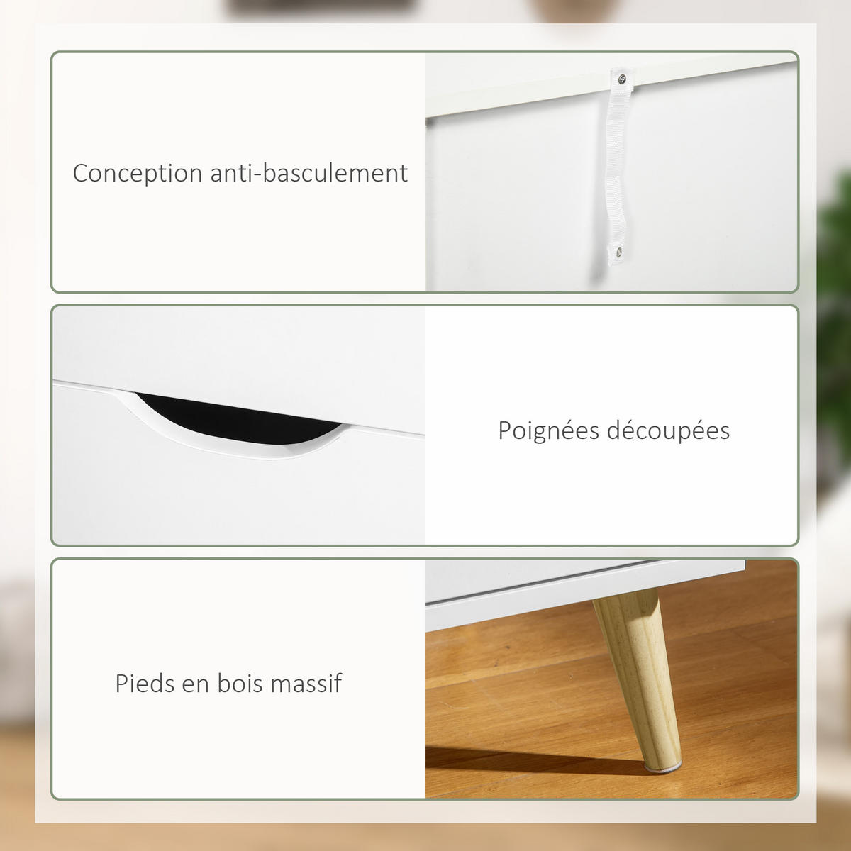 KOMOODE DE-12798 6 Schubladen, skandinavisch Weiß - Weiß, Holzwerkstoff (120/76/40cm) - ComfortXL