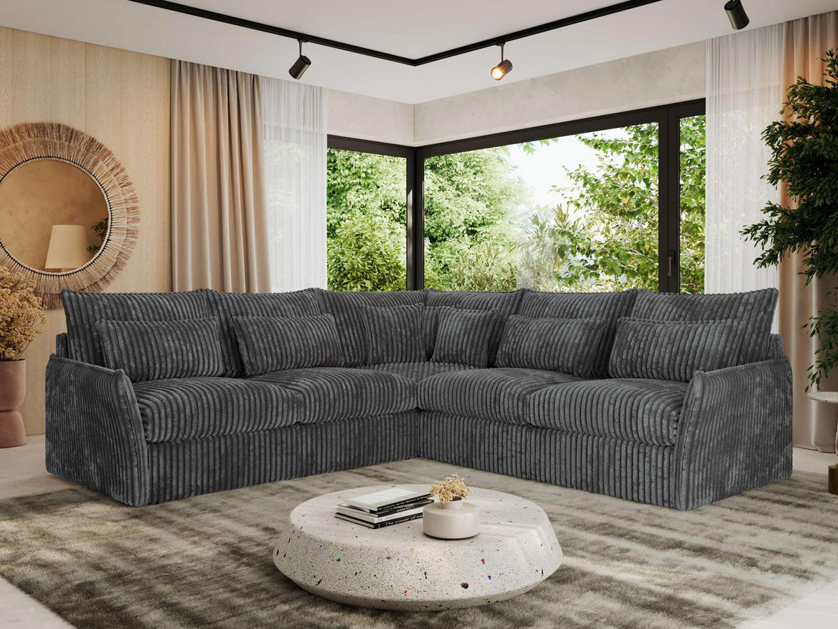 ECKSOFA VERSO L Dunkelgrau Cord - Dunkelgrau/Schwarz, Kunststoff/Textil (270/270cm) - MKS