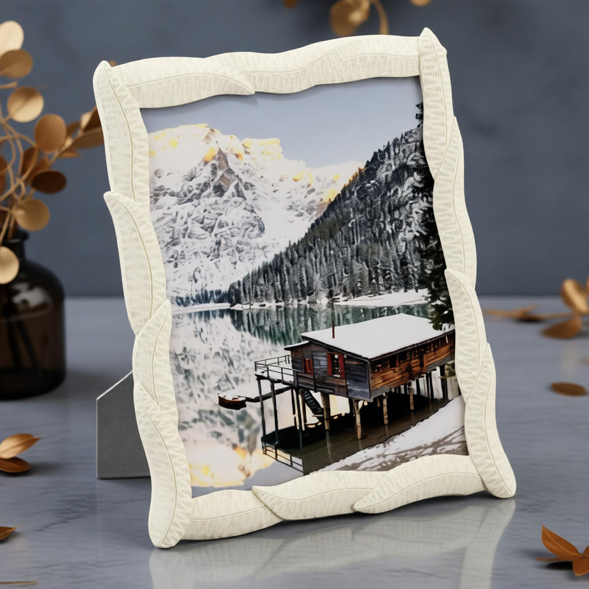BILDERRAHMEN Snake, Fotoformat 20 x 25 cm, cremefarben, Polyresin und Glas, Rahmen 25 x 2 x 30 cm - Creme, Glas/Kunststoff (25/30/2cm) - Mauro Ferretti
