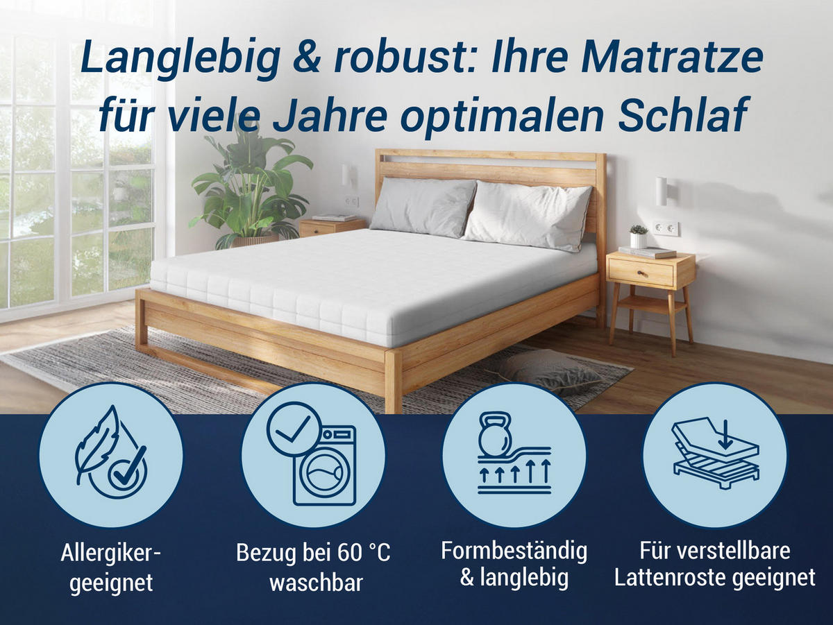 MATRATZE TriFlex Hybrid, 3 Schichten, Größe: 120x200, Härtegrad: Mittelfest - Weiß, Textil (120/200cm) - Betten-ABC