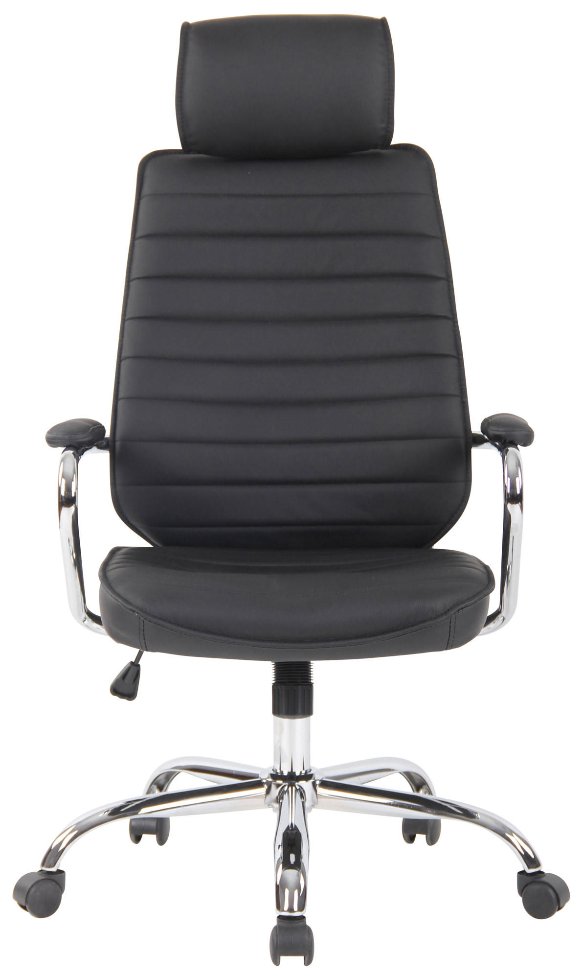 CHEFSESSEL Echtleder Schwarz - Chromfarben/Schwarz, Leder/Metall (59/117/57cm) - CLP