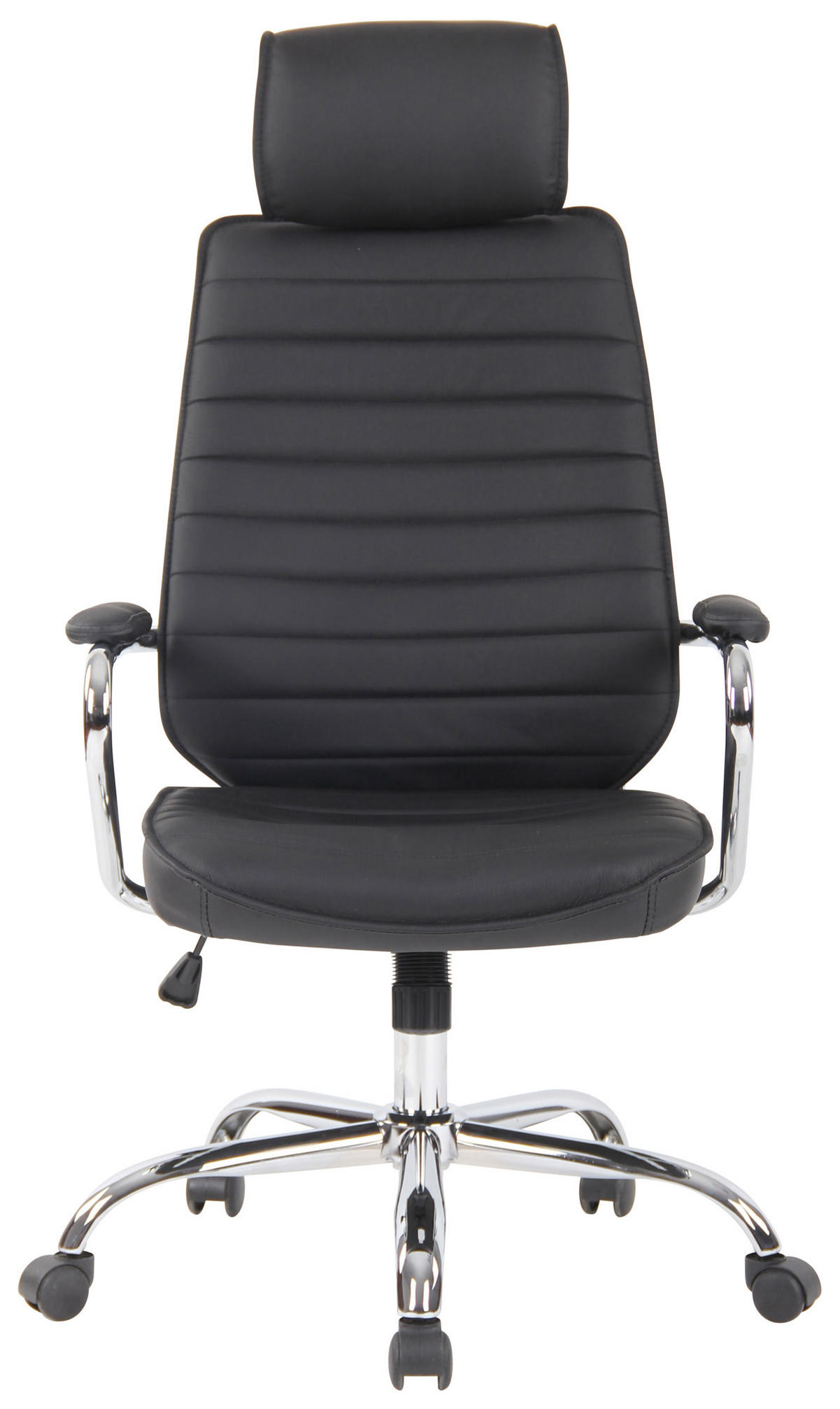 CHEFSESSEL Echtleder Schwarz - Chromfarben/Schwarz, Leder/Metall (59/117/57cm) - CLP
