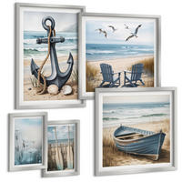 BILDER SET 5er Set - 50x50 cm & 20x30 cm & 40x60 cm Silberner Rahmen - Waldlandschaft, See Łódź - Silberfarben, Kunststoff (40/60cm) - TULUP