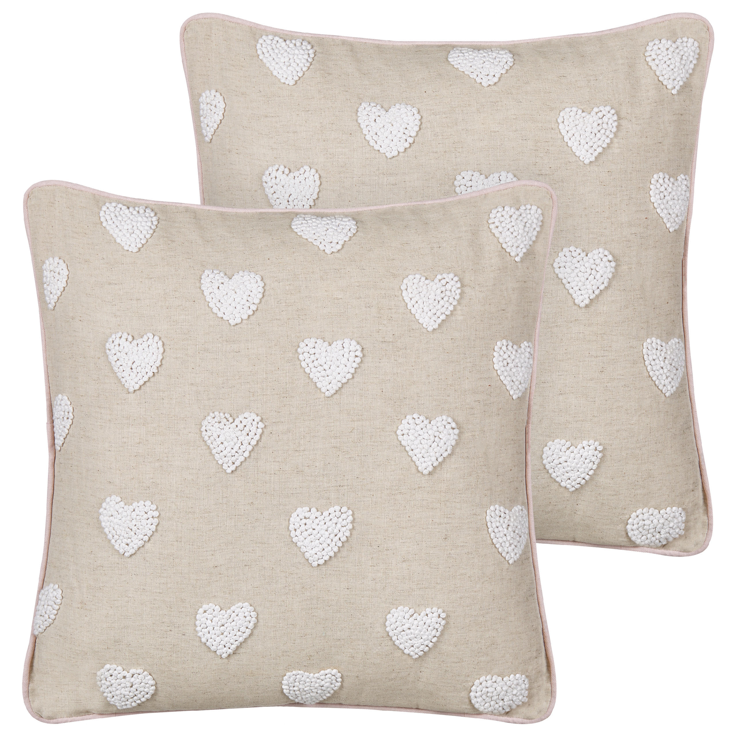 DEKOKISSEN 2er-Set Beige 45/45 cm Gazania - Beige/Weiß, Textil (45/45cm) - Beliani