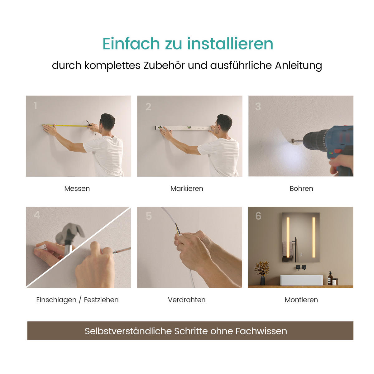 BADSPIEGEL mit Beleuchtung Antibeschlag Touchsensor Rechteckig 60/45 cm - Weiß, Glas (45/60/4.5cm) - EMKE