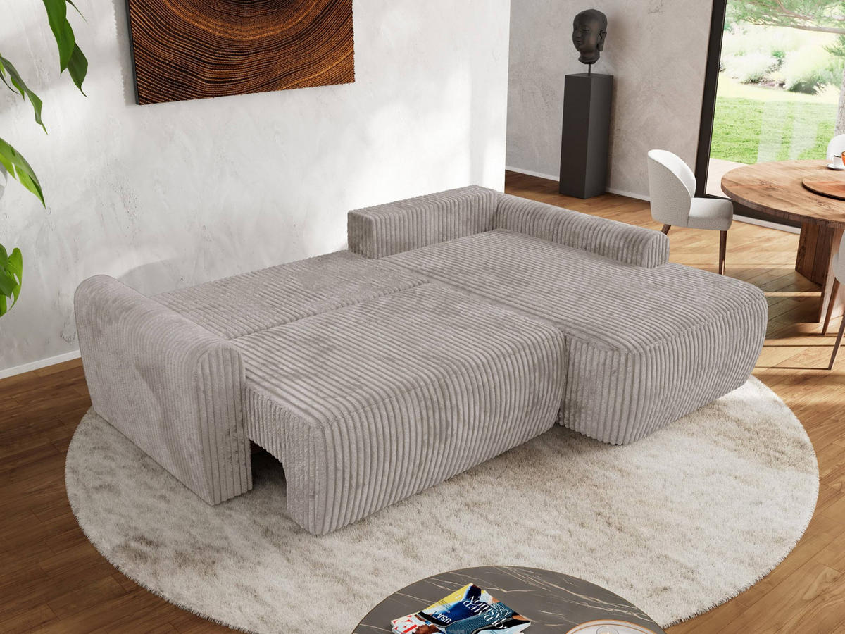 ECKSCHLAFSOFA CUBO L Hellbraun Cord - rechts - Hellbraun/Schwarz, Kunststoff/Textil (187/273cm) - MKS