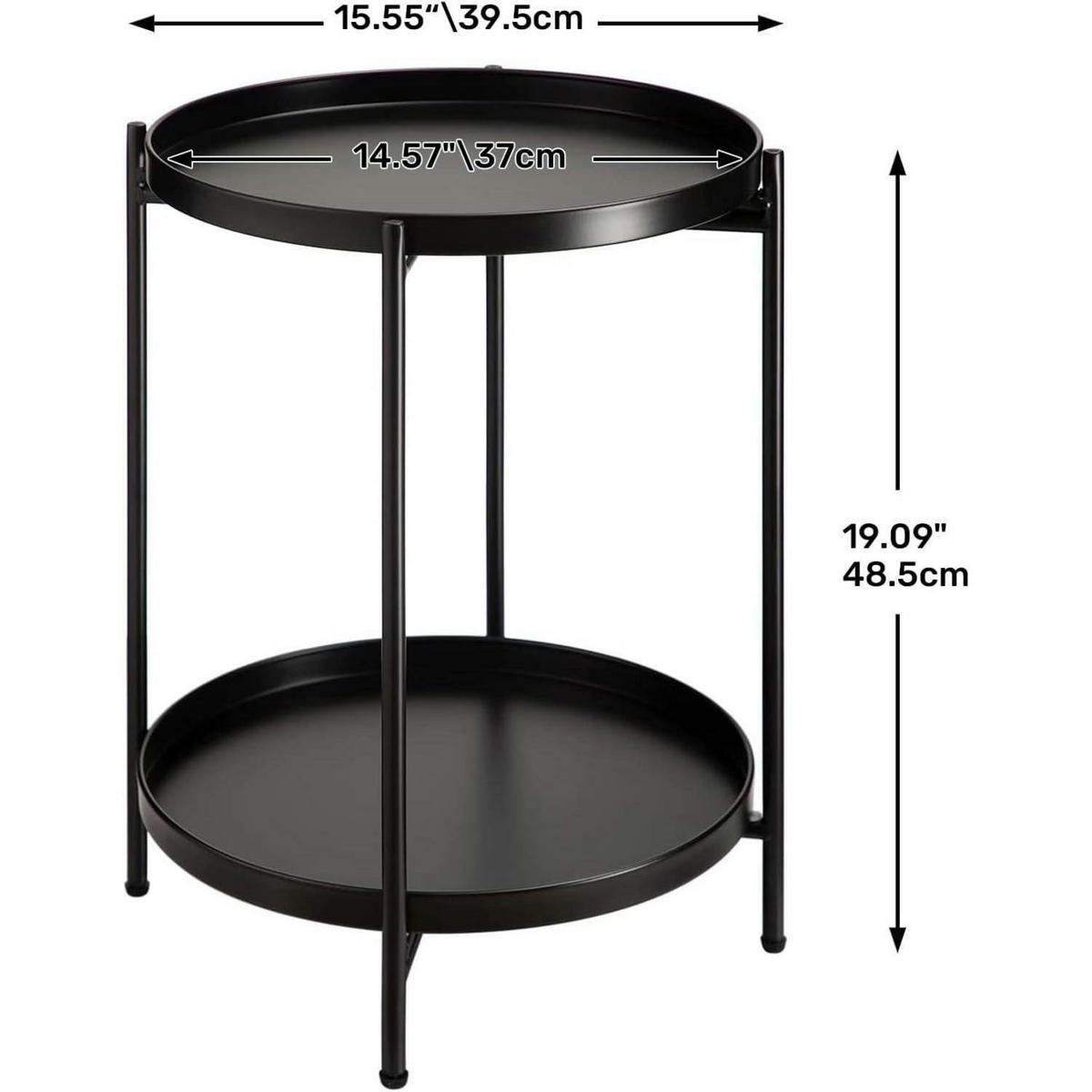 BEISTELLTISCH Rund Schwarz Metall 2 Ebenen 37 x 48.5 cm - Schwarz, Metall (37/37/50cm)