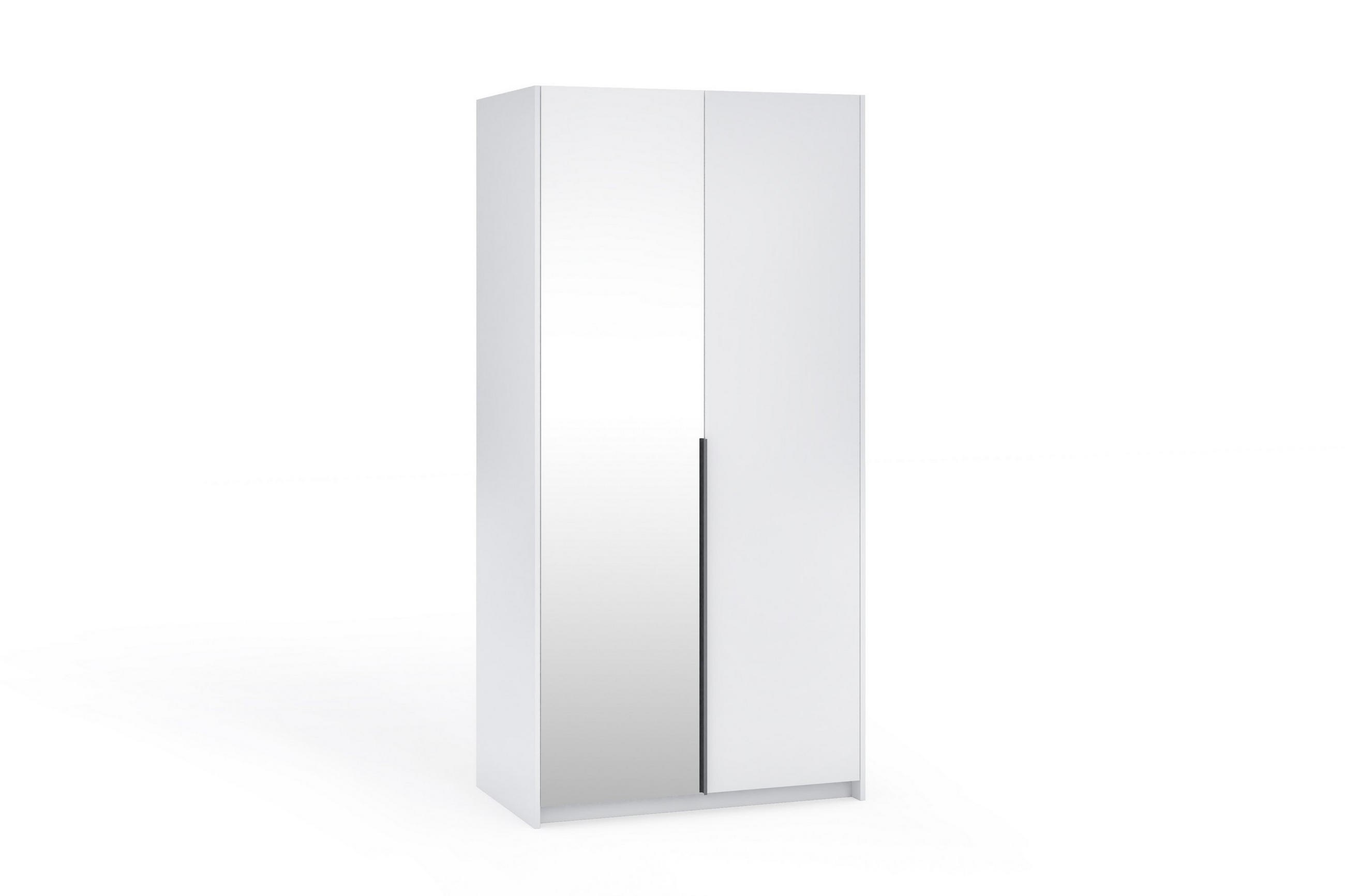 DREHTÜRENSCHRANK THALIA 100/204/58cm 2-türig mit Spiegel Weiß - Weiß, Holzwerkstoff (100/204/58cm) - MASSENO