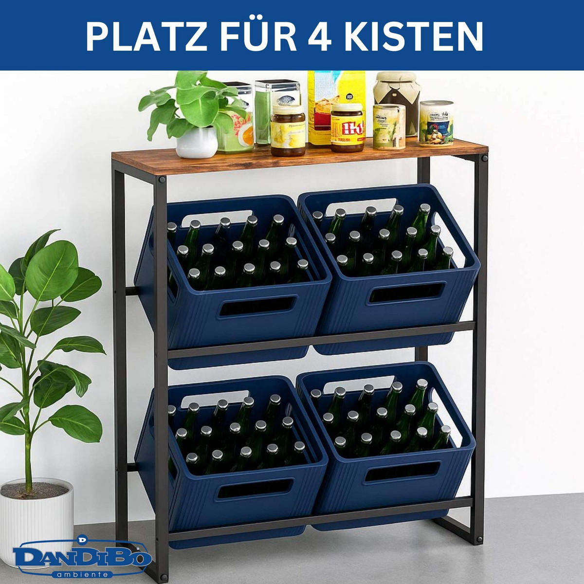 GETRÄNKEKISTENREGAL 4 Kisten mit Ablage Metall/Holz Schwarz 90/32/102 cm - Schwarz, Metall (90/102/32cm) - DanDiBo