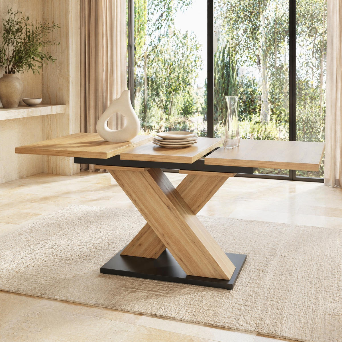 ESSTISCH in Naturfarben Küchentisch mit ausziehbarer Tischplatte für Küche und Esszimmer, L158.5/B80/H75 cm - Naturfarben, Holzwerkstoff/Metall (80/158.5/75cm) - STILVORA