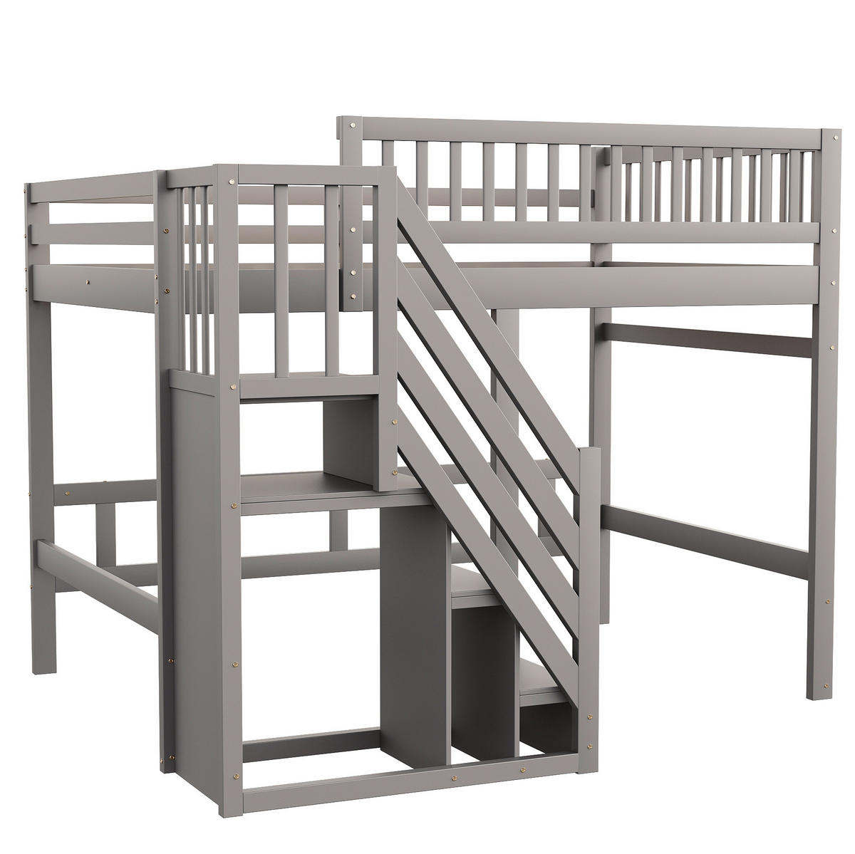HOCHBETT aus Kiefernholz 140x200 cm Grau mit Stauraumtreppe - Grau, Holzwerkstoff (140/200cm) - IVMEU
