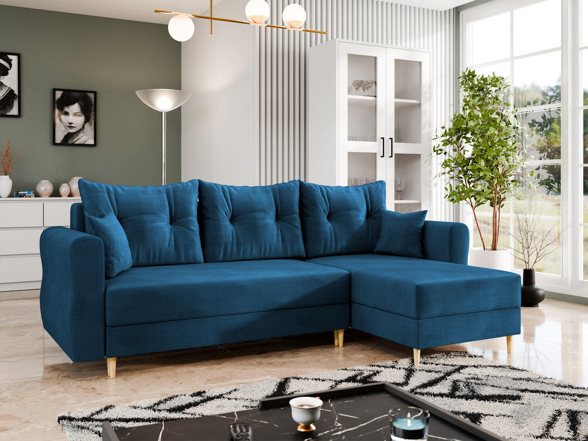 ECKSOFA Zako L - Blau/Naturfarben, Holz/Textil (238/138cm) - MIRJAN24