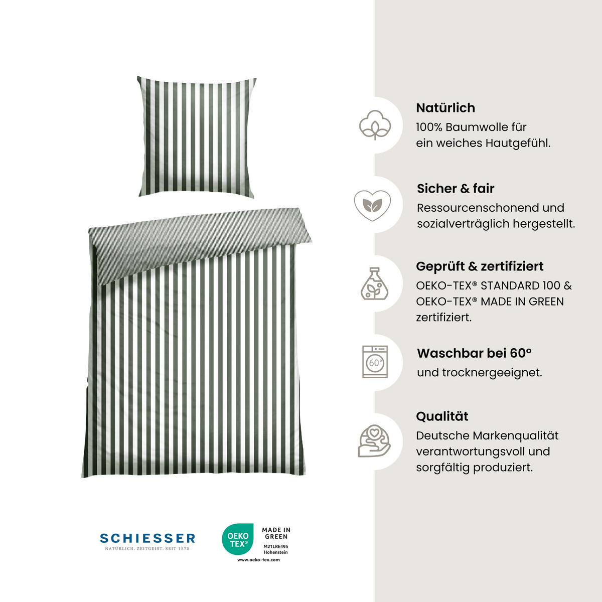 BETTWÄSCHESET Marie - Renforcé - 2-teilig - 135 x 200 cm - Dunkelgrün - Dunkelgrün, Textil (135/200cm) - SCHIESSER